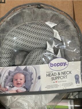 Head Gray Plush Baby Bib / Head & Neck Support - Head